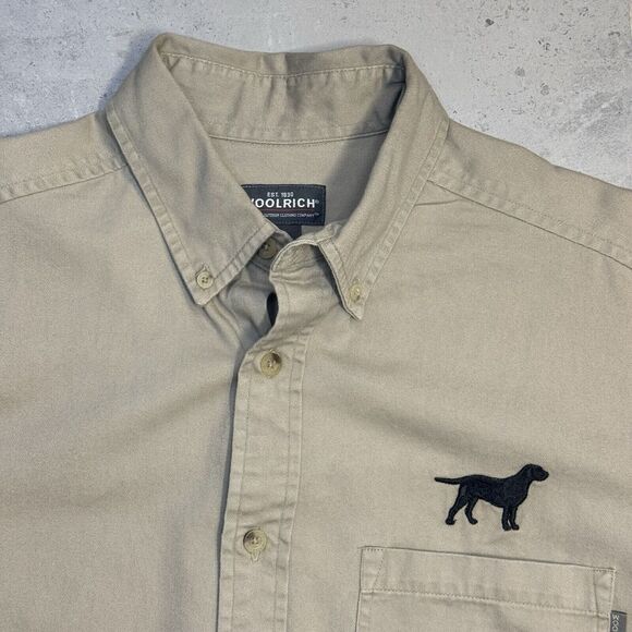 Woolrich Men's Hunting Khaki Shirt Embroidered Labrador NOS- Size Large - Picture 2 of 11